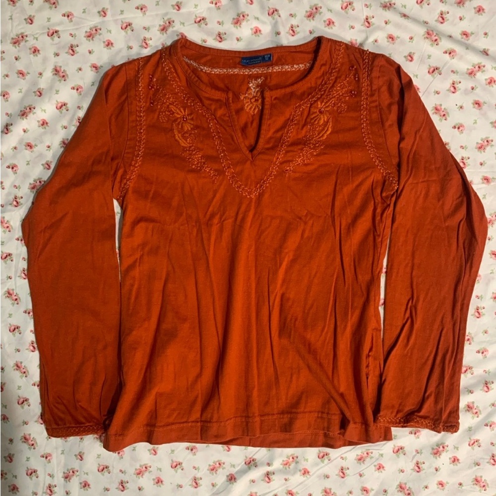 Blue seven burnt orange embroidered shirt